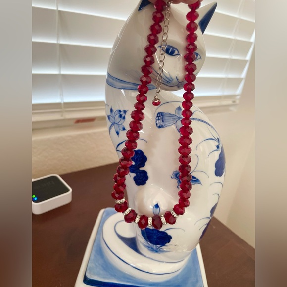 Vintage 2028 Dark Red Crystal with Rhinestones Necklace - Picture 8 of 8